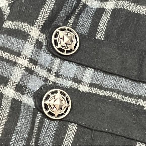 CRUEL black PLAID military Jacket zip Coat Gray Wool Blend Steampunk Goth Small - Picture 12 of 16
